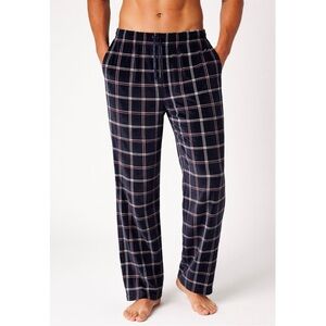 Daniel Buchler Men's Navy Plaid Velour Lounge Drawstring Pants Medium